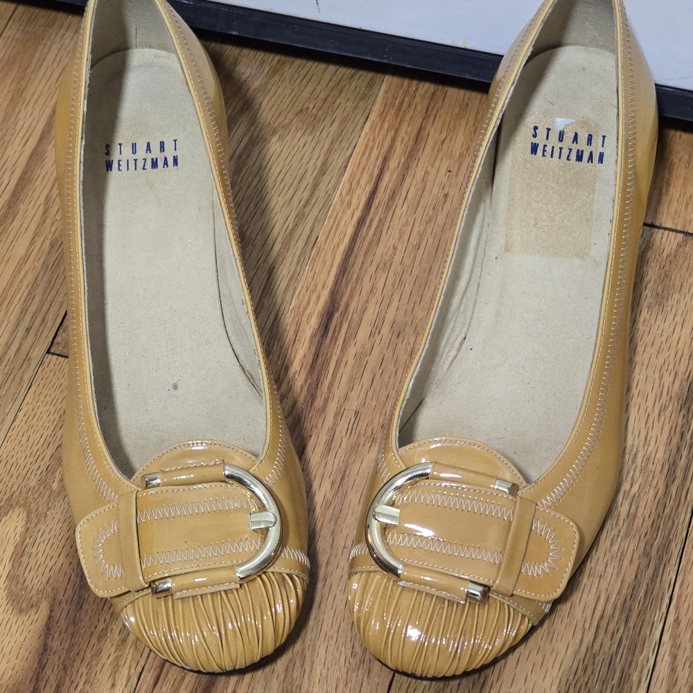 Stuart Weitzman Buckle Detail Mustard Flats, Size 7